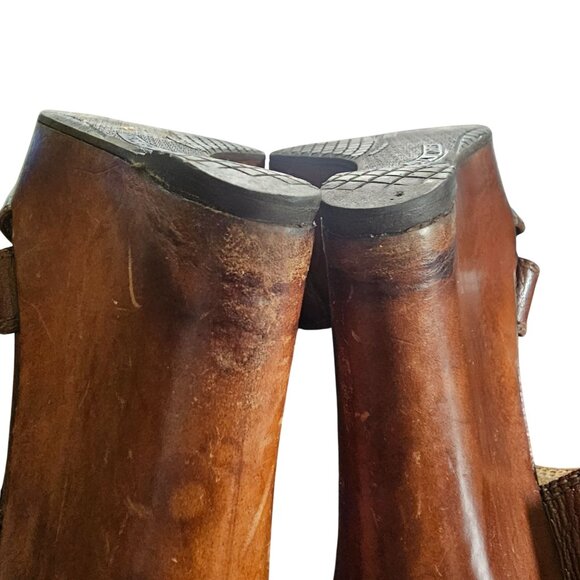 Brown Leather Wedge Sandals Adjustable Strap Peep-Toe Design For Women Sz 9.5 - Picture 6 of 11